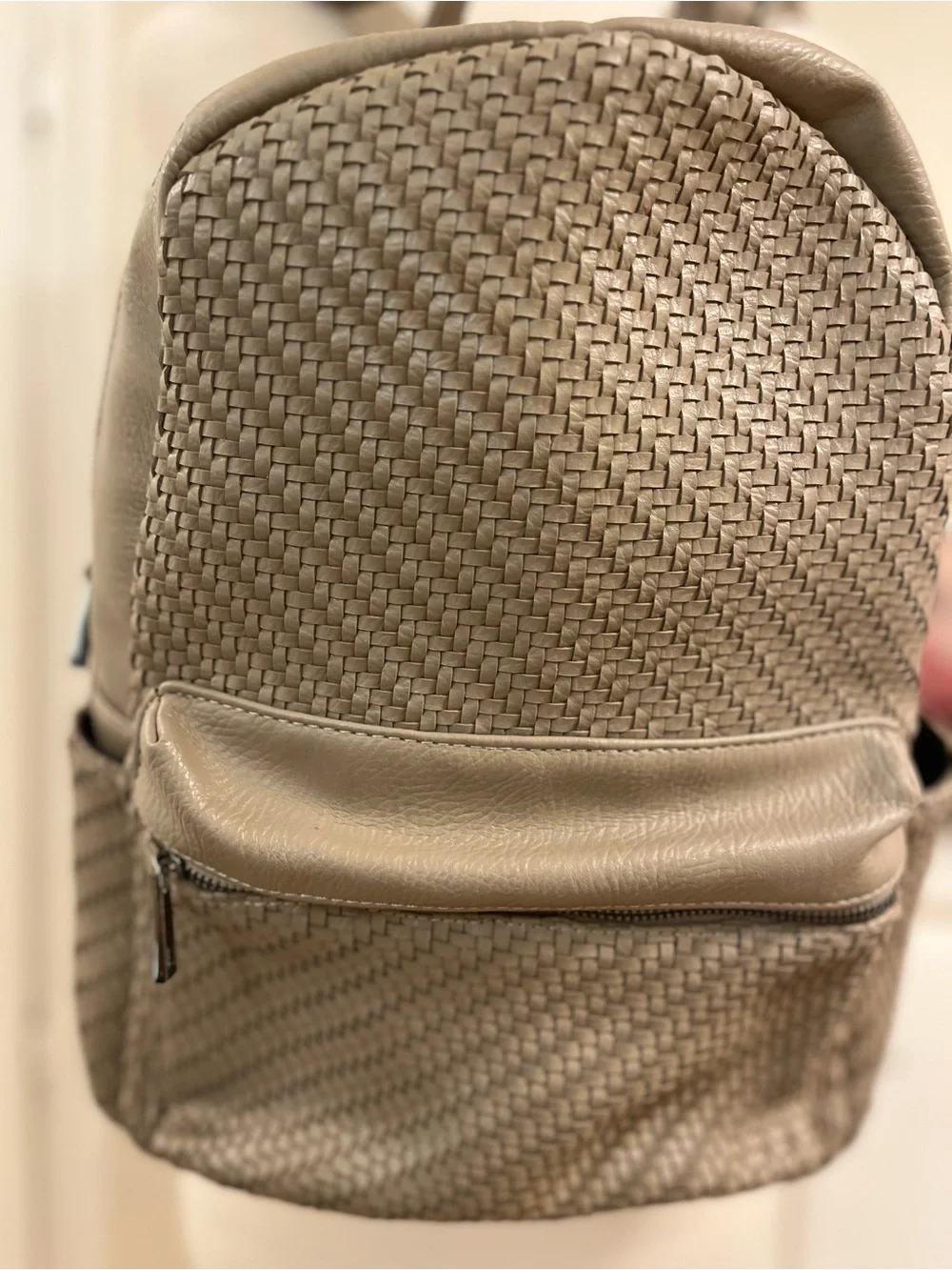 Madison West Tan/Taupe Vegan Leather Woven Backpack